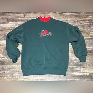Vintage Cardinal Embroidered Crewneck - Morning Sun - Made USA - Women L - GUC